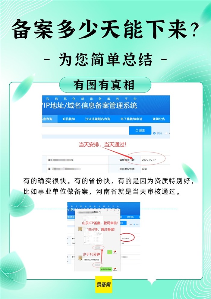 备案当天通过案例